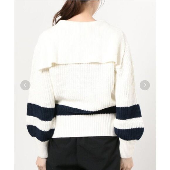 Polo Ralph Lauren O Lace Up Striped Knit Sweater in Cream and Navy Women's Large - Picture 2 of 10